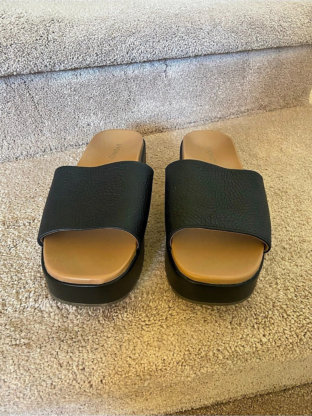 Vionic Etna Slide Sandal Platform Slides Black & Brown Like New